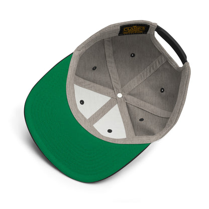 Black Heather Scotch & Bourbon Golf Snapback hat with flat brim and embroidered logo, stylish for casual or golf wear.